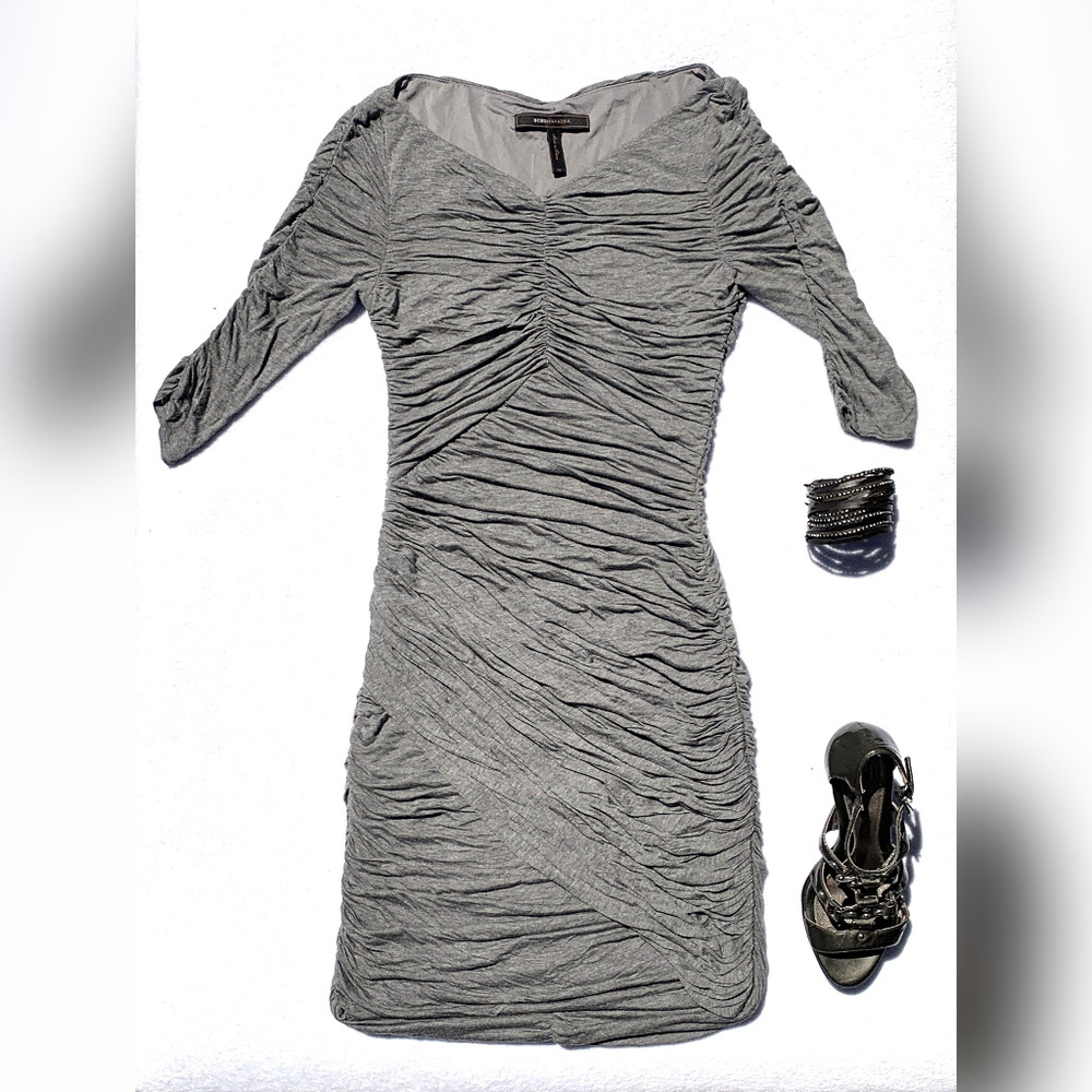 gorgeous gray ruch dress by BCBC Maxazria size XS